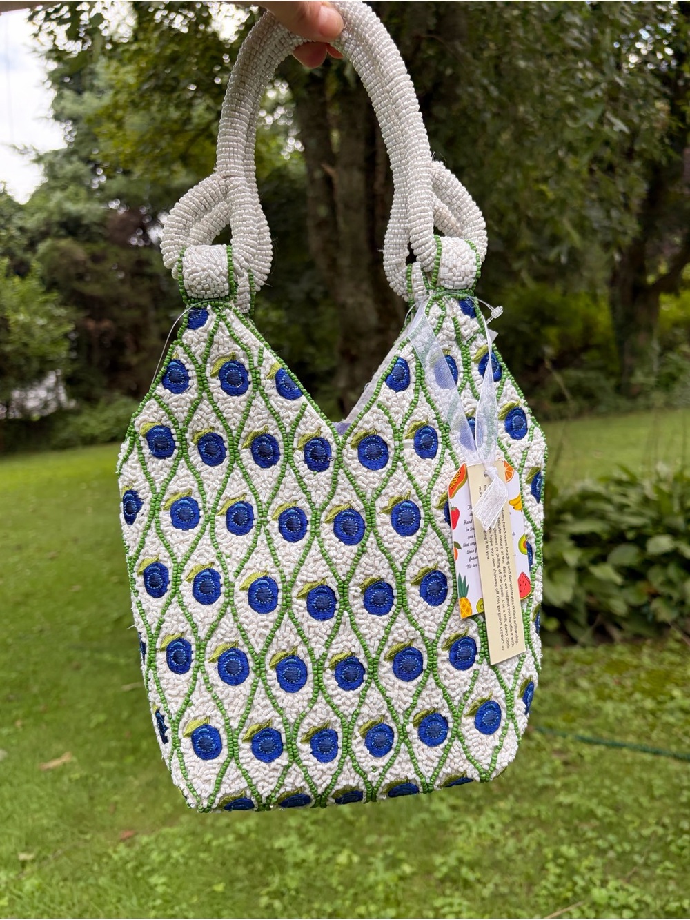 NWT Viral Beaded Blueberry Peacock Bag Handcrafted In India - Picture 7 of 8